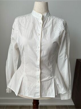 Vintage I.B Diffusion White Button-Front Peplum Blouse